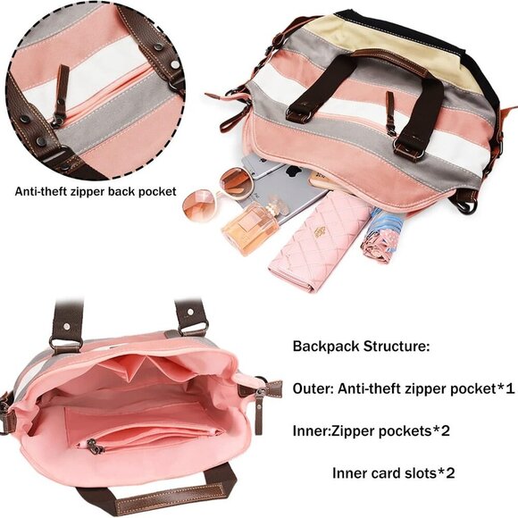 Canvas Handbag Multi-Color Striped Lattice Cross Body Shoulder Purse Bag Tote-Ha - Picture 4 of 5